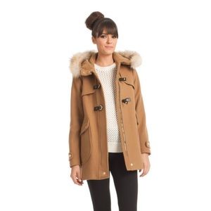 Trina Turk Elizabeth toggle wool coat fur hood